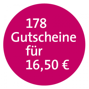 Ein pinker Kreis mit der Aufschrift "178 Gutscheine für 16,50"